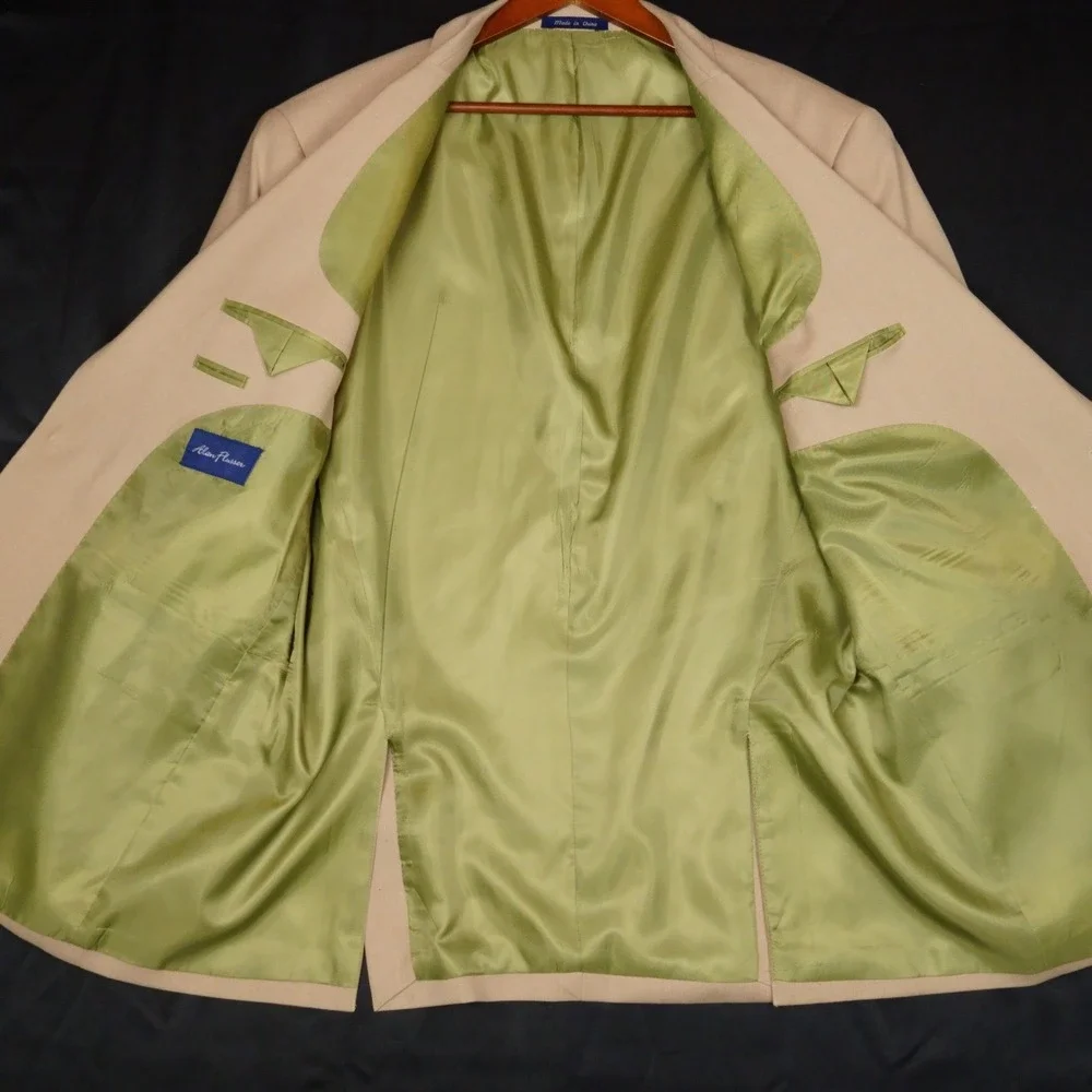 Alan Flusser Sport Coat Mens 48L Tan Solid Polyester Viscose